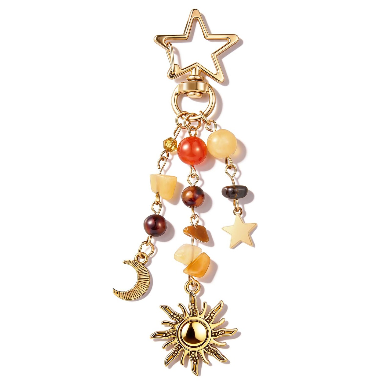 Kimonce Sun and Moon Keychain Colorful Star Beads Gemstone Charm, Y2K Aesthetic Purse Charm for Women,Men, Handbag & Backpack Decoration